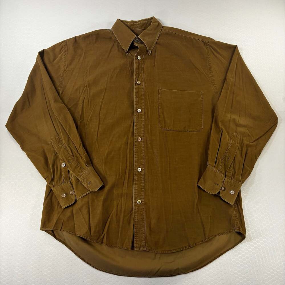 Vintage Tricots St Raphael Brown Corduroy Button Down Shirt Size Medium